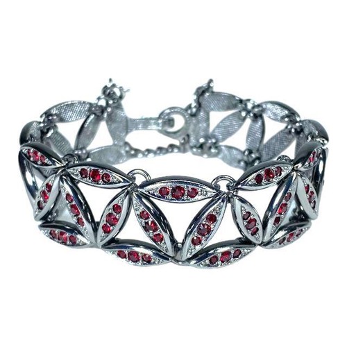 AUTH CHRISTIAN DIOR BRACELET RHINESTONE METAL RED BLACK SILVER ARM18CM