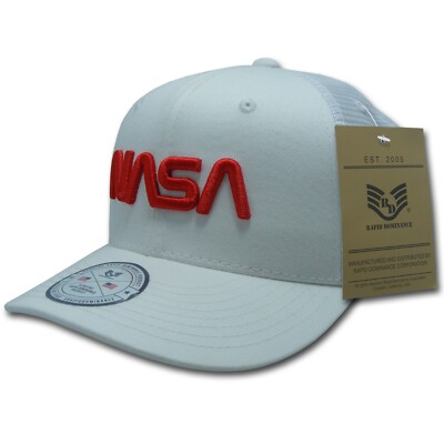NASA Worm Logo Insignia Structured Space Mesh Trucker Baseball Cap Hat - White
