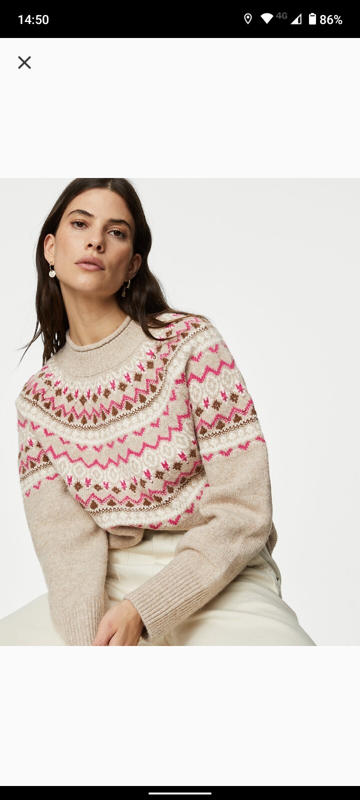 MARKS AND SPENCER PER UNA CAMEL FAIR ISLE FUNNEL NECK JUMPER SIZE LARGE BNWT eBay