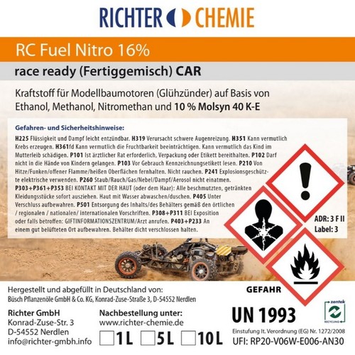 RC FUEL Bio Nitro 16% race ready car mezcla terminada encendedor 1L combustible - Imagen 2 de 2