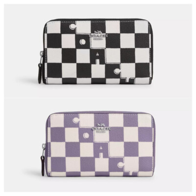 NWT Coach Medium Id Zip Wallet With Checkerboard Print CR789