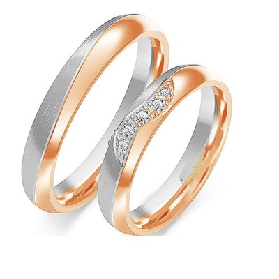 Eheringe Trauringe 585 er Gold Bicolor Massiv Rot/Weißgold 4 mm Breit