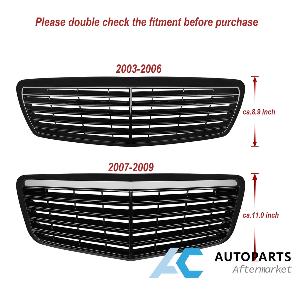 Gloss Black Front Grill Grille for 2007 2008 2009 Mercedes W211 E320 E350 E550 Foto 2 de 4