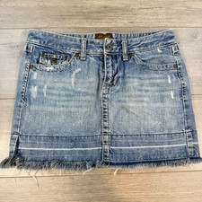 Vtg 90s Y2K Aeropostale Denim Low Rise Mini Jean Skirt Short Raw Hem Women's 5/6