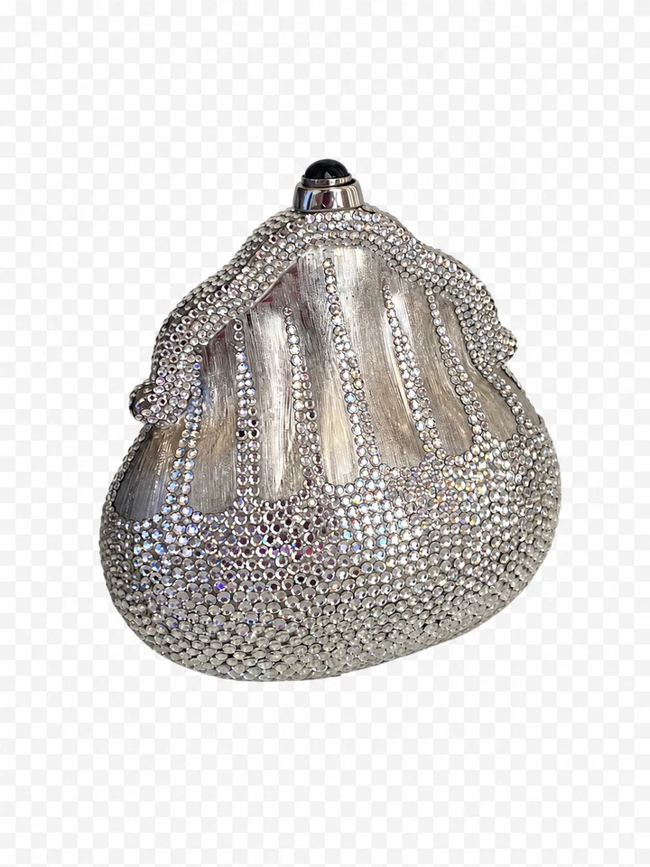 Judith Leiber Crystal Shell Minaudiere Clutch Silver Evening Bag Box Dust Bag - Image 1 of 4