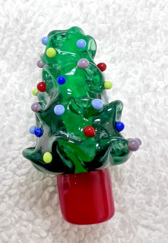 Handmade Art Glass Lampwork Beads Christmas Tree w Red Stand 1 3/4 Inch