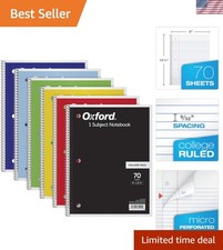 Spiral Notebook 6 Pack, 1 Subject, College Ruled Paper, 8 x 10-1/2 Inch, Colo...