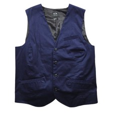 AX Armani Exchange Vest Men Large Navy Blue Cotton Stretch Suit Waistcoat Casual