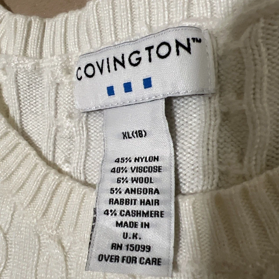 Sweater WOOL ANGORA CASHMERE Blend Pullover UK Made Womens XL. Covington Cable - Image 2 of 4