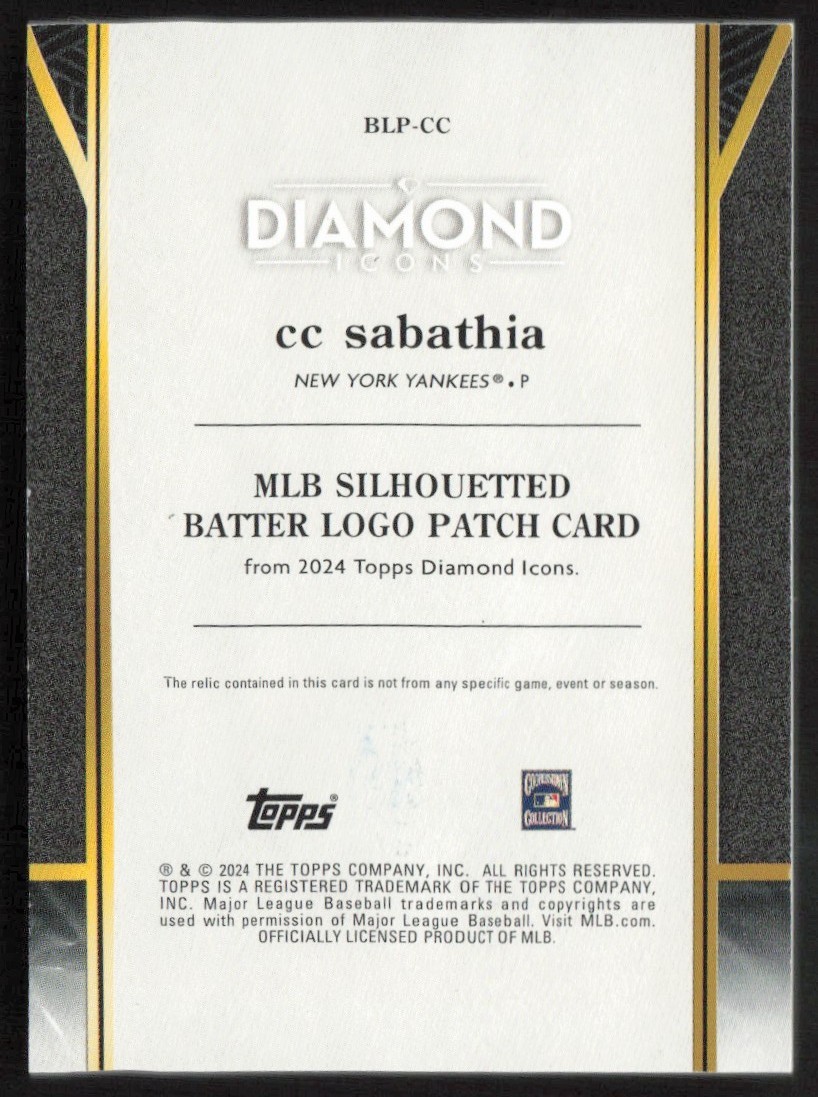 2024 Topps Diamond Icons LOGOMAN GAME WORN 1/1 CC Sabathia #AT1JR-CSA BB2 view 2