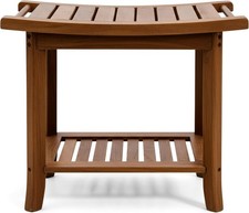 Teak Wood Shower Bench With Storage Shelf Inside Stool