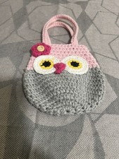 Small Pink/Gray Crocheted Owl Coin Purse Cute