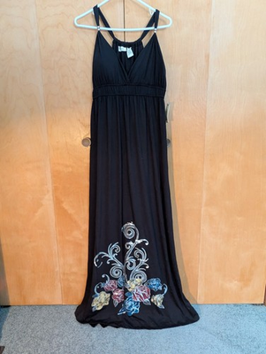 #ad Allison Brittney Black Floral Sleeveless Maxi Dress V Neck XL $16.00