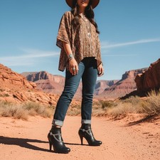 Women 2PC Silver Metal Boot Chain Shoe Anklet Double Sided Turquoise Blue Flower