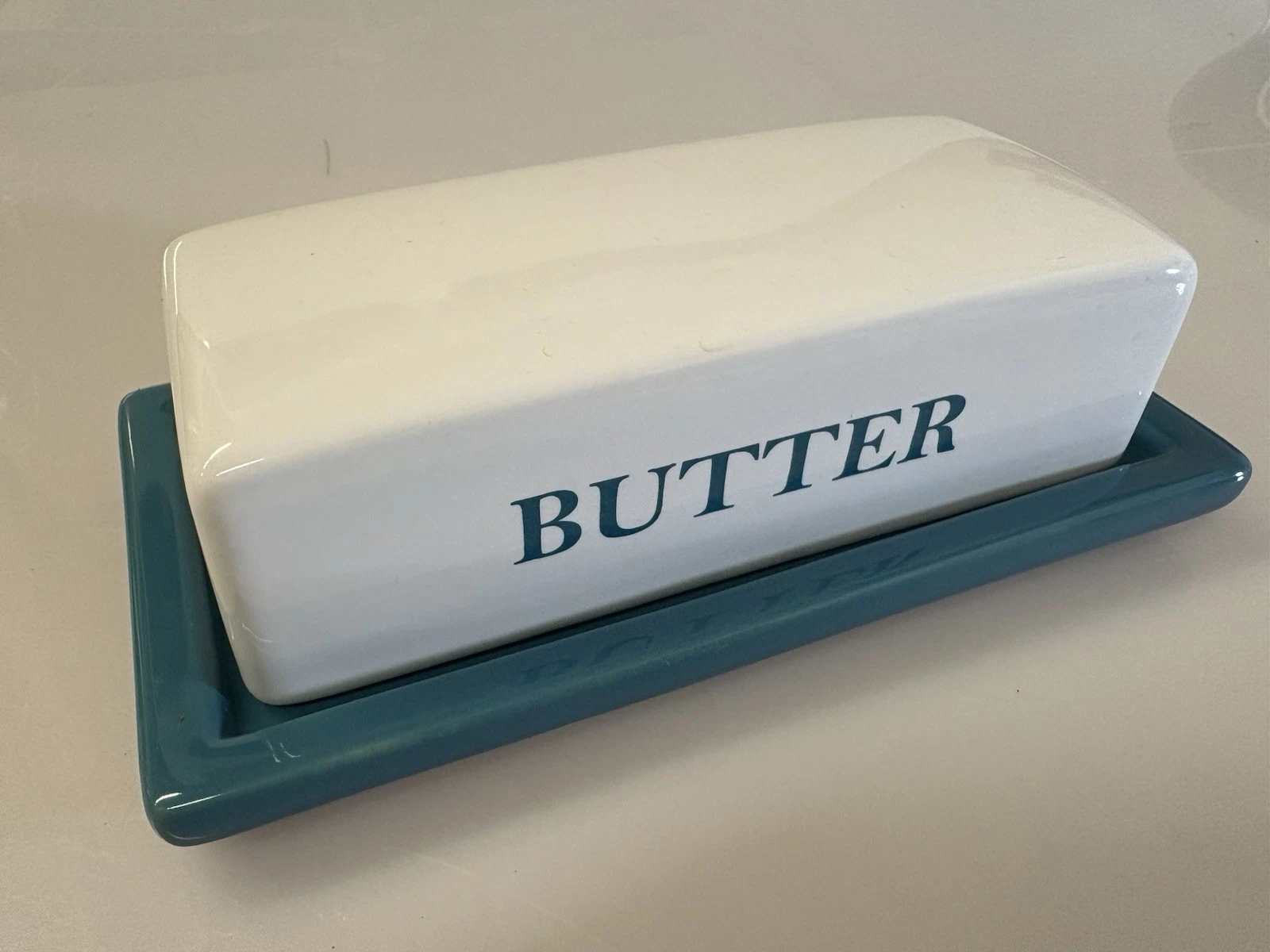 Butter Dish with Lid Turquoise and White Mainstays 7”x3.25”x2”