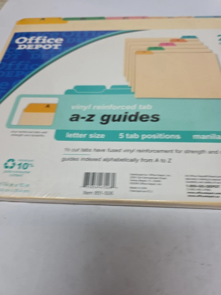 Office Depot Vinilo Alfabético Pestaña Superior Indexado Conjunto de Guía de Archivo Letra A-Z NOS 25c Foto 4 de 4