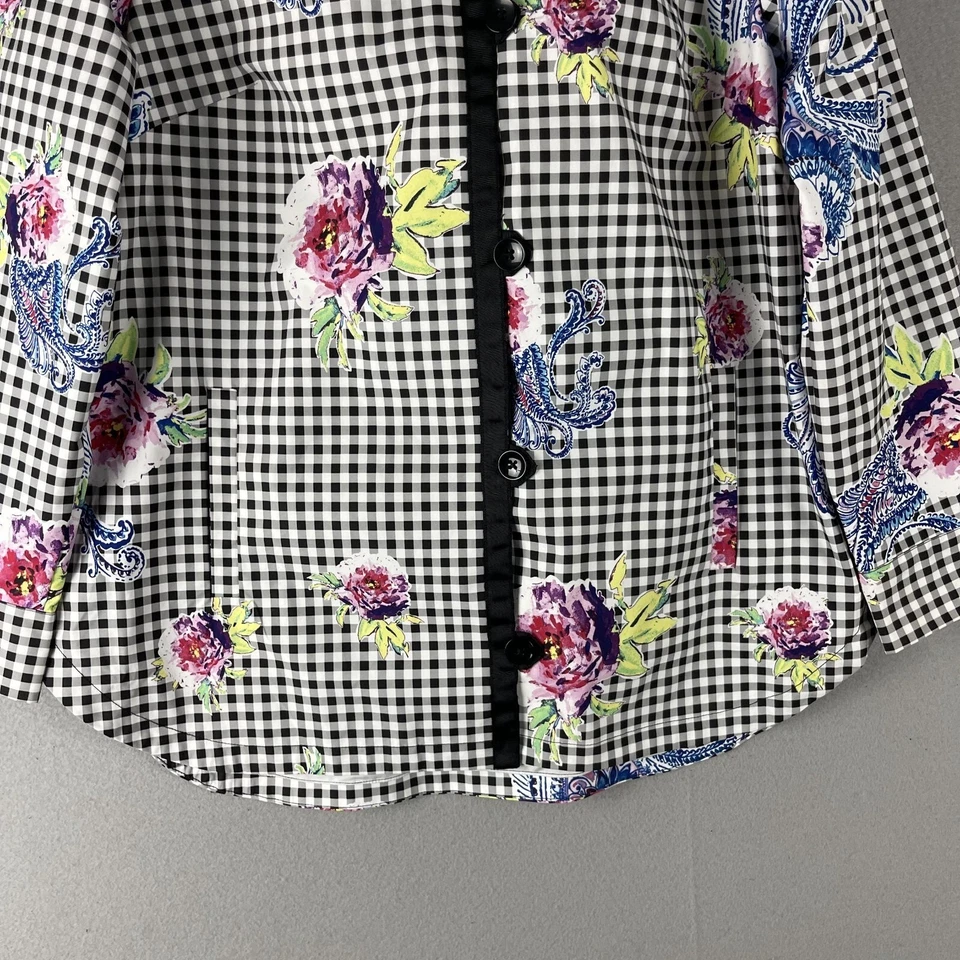 Chicos Hooded Rain Jacket Womens Large 2 Gingham Floral Full Zip Removable Hood - Изображение 3 из 4