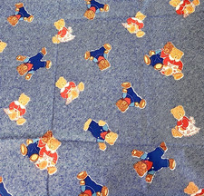 Vintage 1992 Fabric Traditions Cotton Teddy Bear Bears on Blue Background 1 Yard