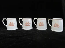 SPODE Copeland Red Gold TRADE WINDS Ship 1815 TANKARD 3 7/8" Tall Mug Cup Set