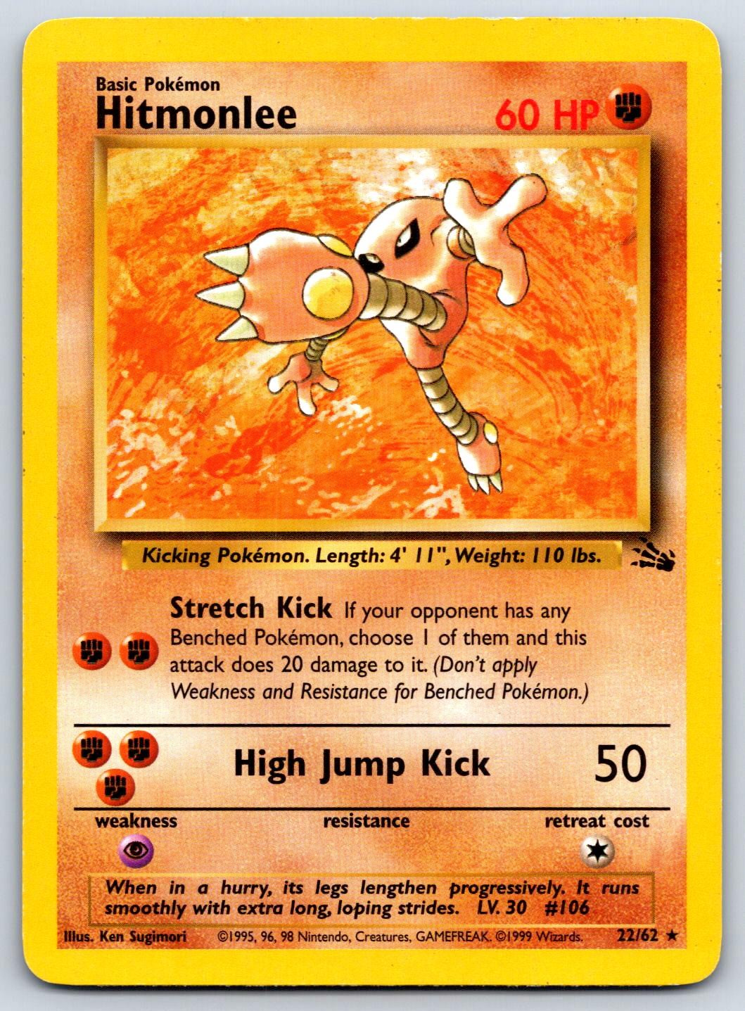 Hitmonlee Unlimited Fossil 22/62 Pokemon Card LP