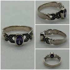 Vintage Sterling Silver Amethyst February Birthstone X Twist Band Ring Size 7.5