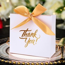 50 Pcs Wedding Party Favor Boxes, Small Thank You Gift Bags Boxes with Gold B...