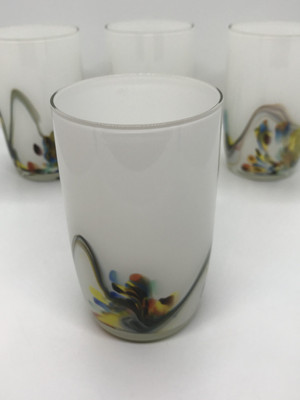 Vintage Dalian Snowflakes Blown White Glass Drinking Glass with Swirl (EACH)