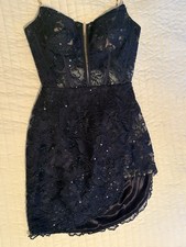 Sherri Hill Women's Blue Crystal Embroidered Bodycon Dress Size 4