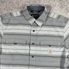 Carhartt Rugged Flex Button Up Shirt Mens Medium Relaxed Fit Short Sleeve Stripe
