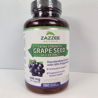 Zazzee Naturals Extra Strength Grape Seed Extract 400mg Vegan Caps 180 Ct 01/28
