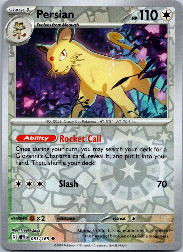 Pokemon Persian Uncommon SV: Scarlet & Violet 151 053/165 NM Reverse Holo