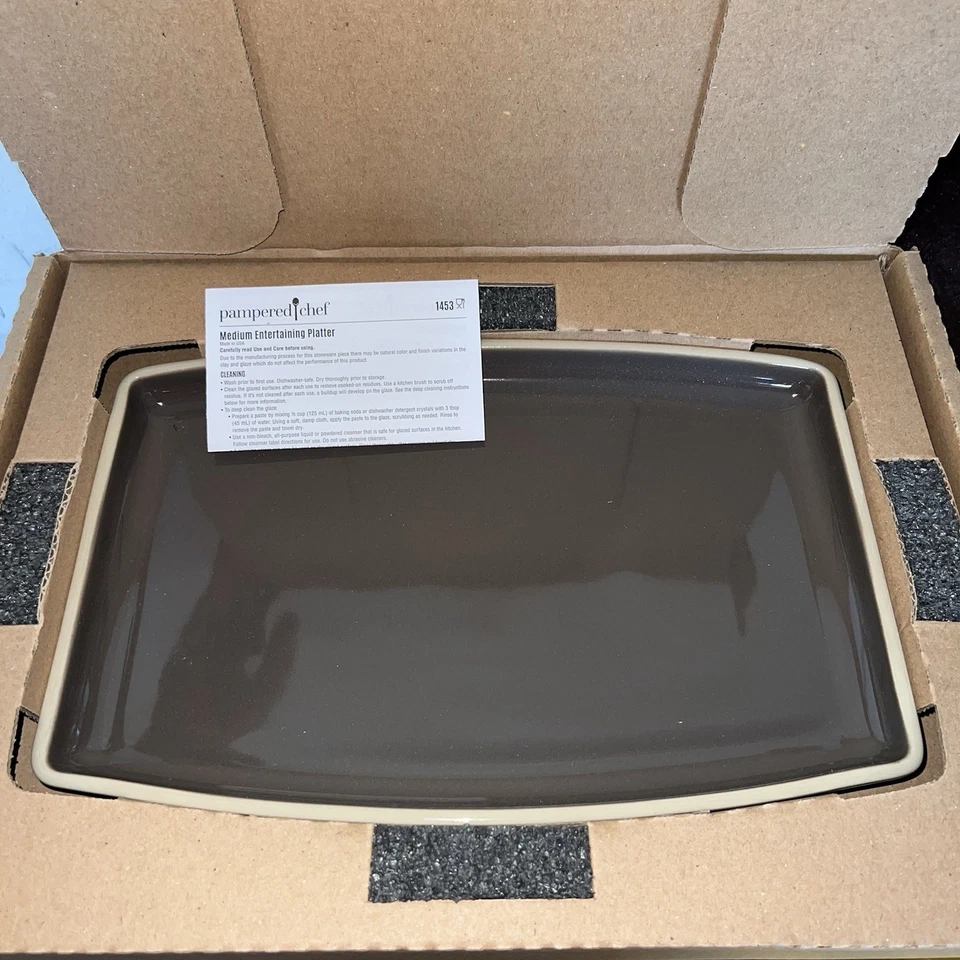 RETIRED Pampered Chef Gray Stoneware Rectangle Medium Entertaining Platter 1453 - Image 2 of 2