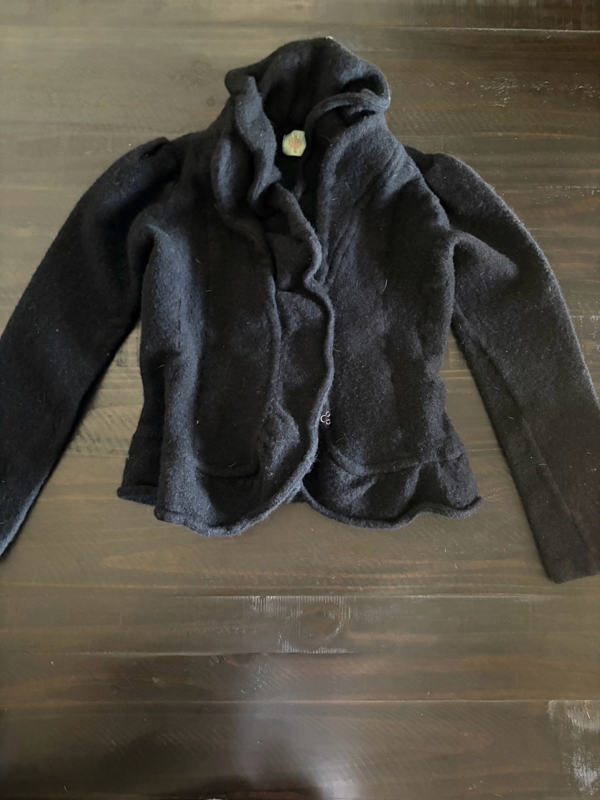 Black Ruffled Collar Short Jacket Button Closure … - image 1