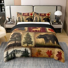 Rustic Farmhouse 100 Cotton Duvet Cover Queen, Cabin Lodge Bedding Set, Hunt...