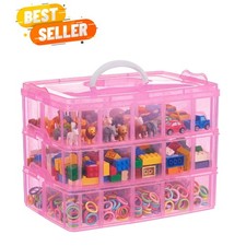 Bead Organizers and Storage 3-Tier Pink Craft Container Stackable Box with Di...