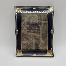 NEW Vintage 5x7 Connoisseur Decorative Photo Frame Blue & Gold Scalloped Edge