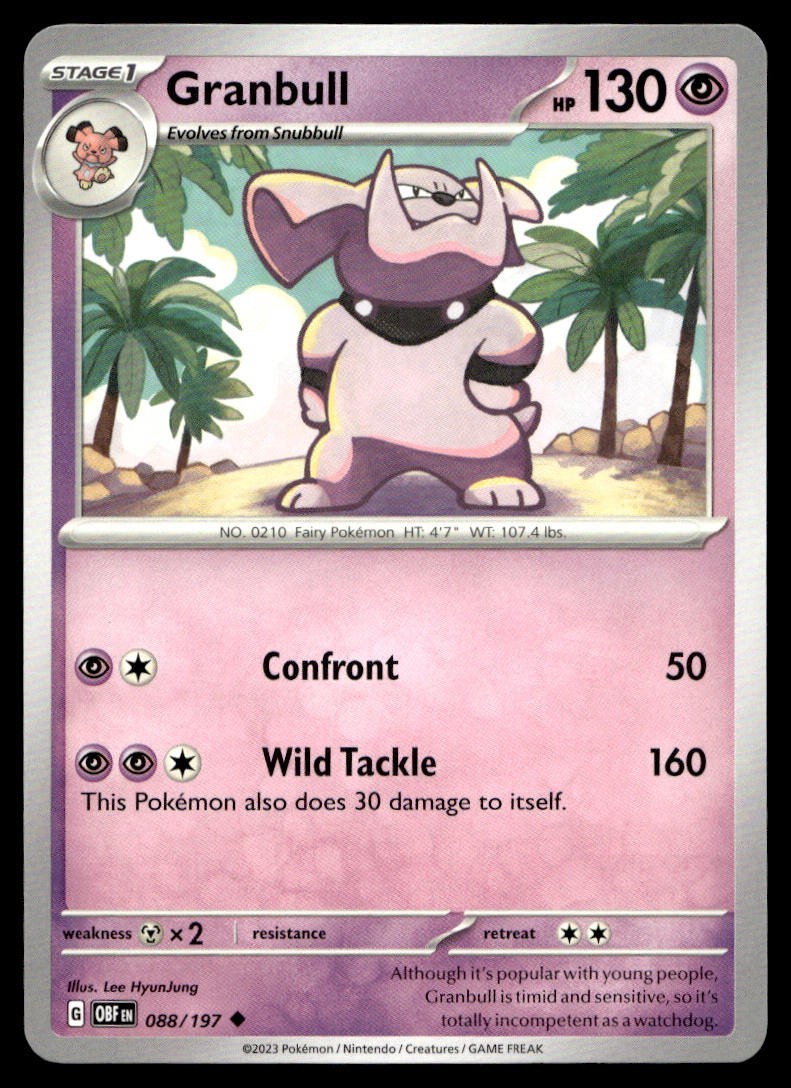 Granbull 88/197 Pokemon Card Obsidian Flames Uncommon 130 HP Lightly Played BP