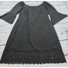 Roz & Ali Dress Womens Small Black Excellent Eyelet Laser Cut Bell Sleeve Lined