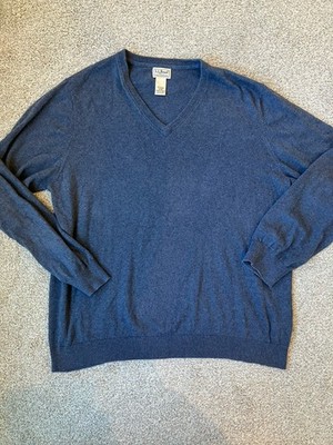 L.L.Bean Men's Blue Cotton Cashmere Blend V-Neck Pullover Sweater Sz XL