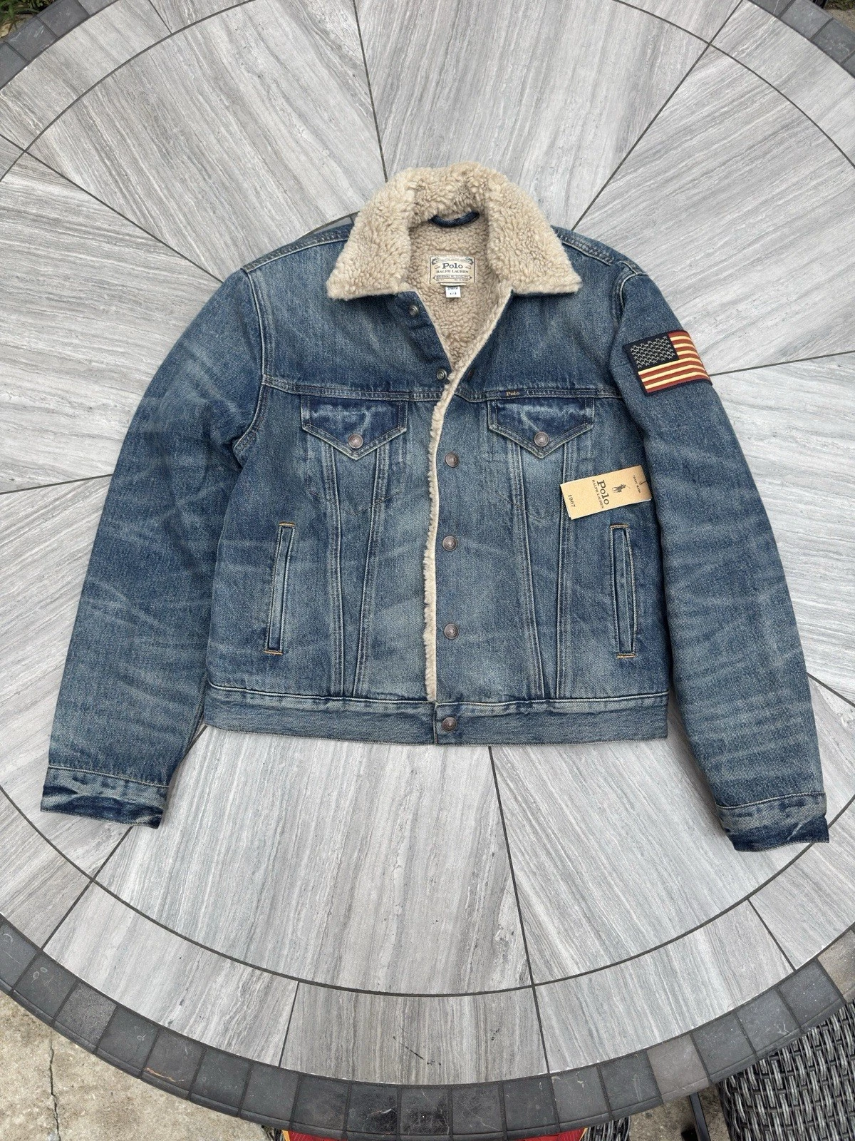 Polo Ralph Lauren Sherpa Fleece Lined Denim Trucker Jean Jacket Men’s Size L - product detail image 7