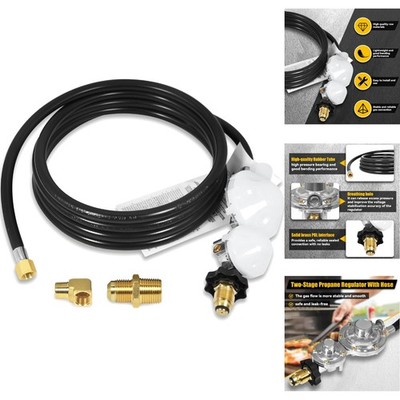 12FT Propane Hose 2-Stage Regulator POL to 3/8 Female Flare Heater RV Generator