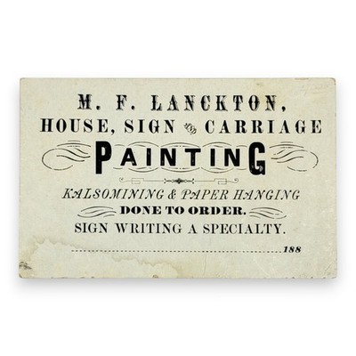 1880s M F Lanckton House Sign Carriage Painting Paper Hanging Advertising Card
