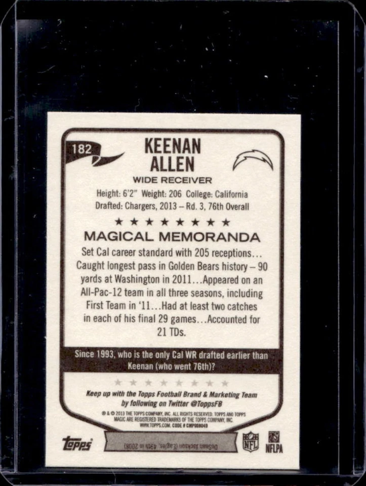 2013 Topps Magic Keenan Allen RC Rookie #182 Chargers - Image 2 of 2