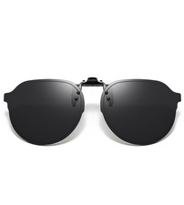 FRAZALA Clip On Retro Round Sunglasses for Men Women, Black Lens/Grey Vision