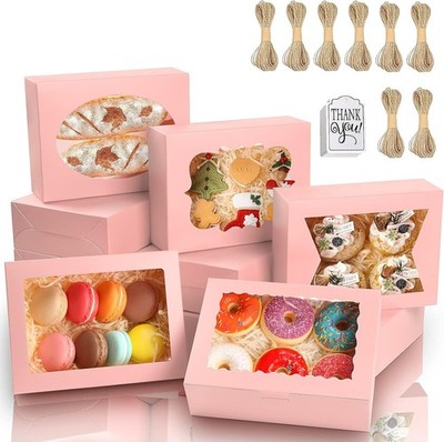 65 PCS 8x6x2.5 Inch Cookie Boxes with Window Pink Bakery Boxes Pastry Boxes f...