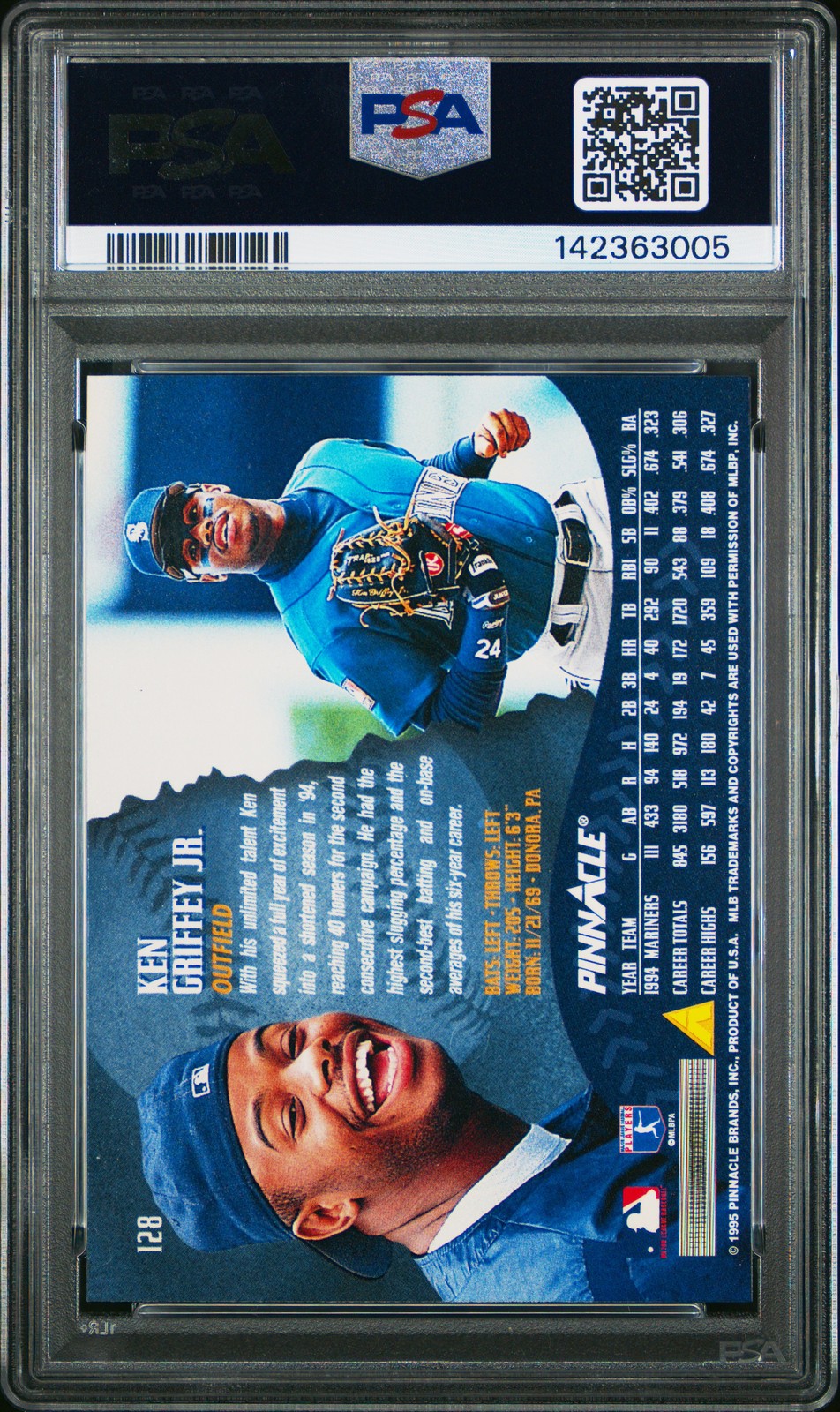 1995 PINNACLE #128 KEN GRIFFEY JR. PSA 9 view 2