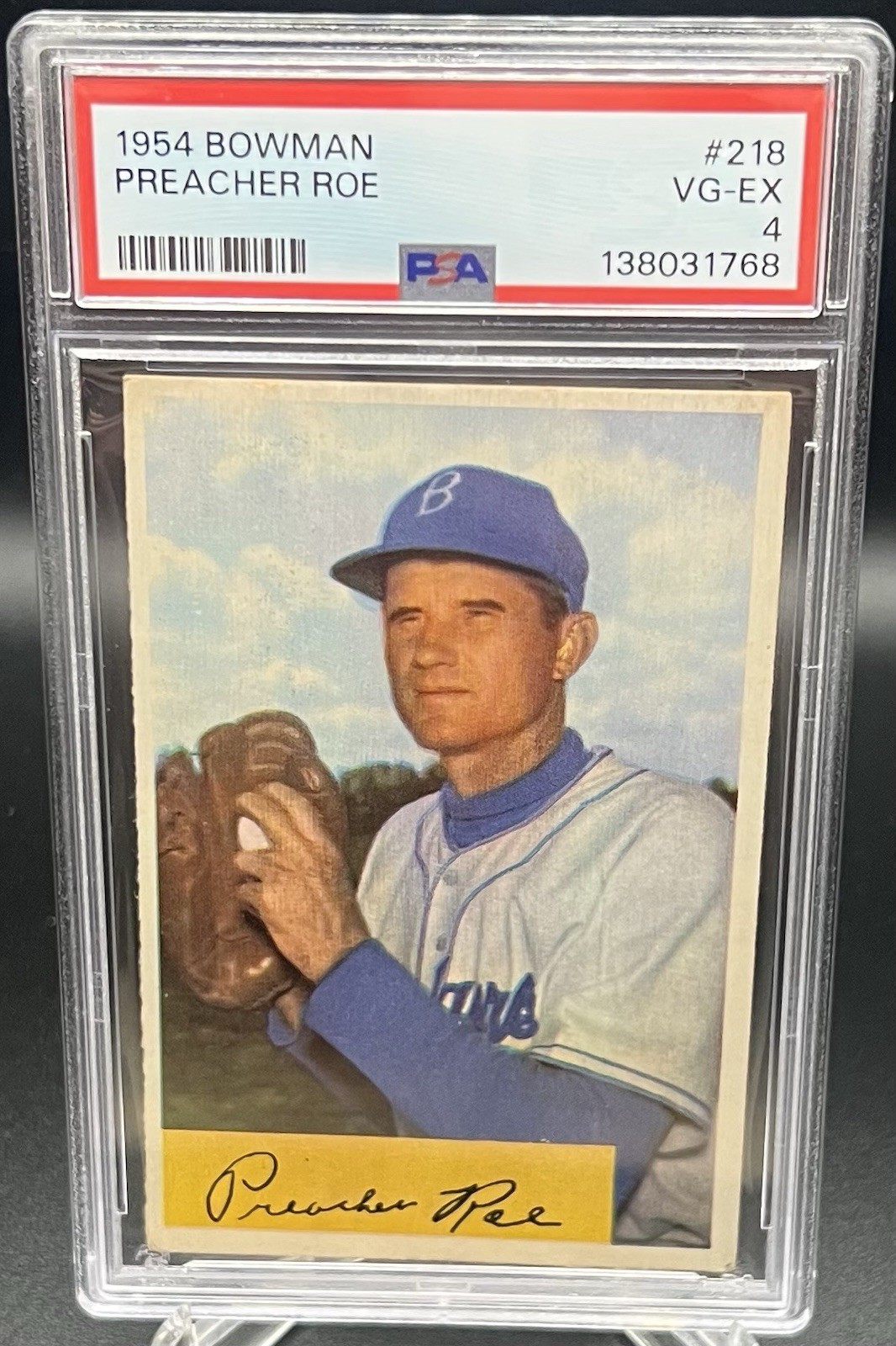 1954 Bowman Preacher Roe #218 Brooklyn Dodgers PSA 4 No Ink Loop in Sky