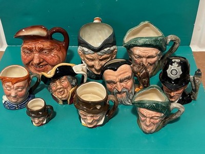 10 X ROYAL DOULTON KLEINE CHARAKTERKRÜGE D6763 LONDON BOBBY D6544 TOWN CRIER