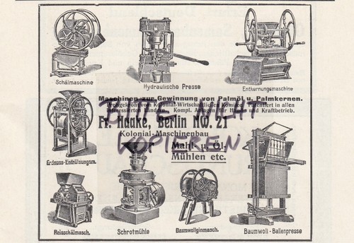 BERLIN, Werbung 1913, Fr. Haake Kolonial-Maschinenbau - 第 1/1 張圖片