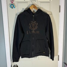 VTG Element Skateboard Zip Up Hoodie Brown Black Sz L Skate Y2K Logo Plaid Check